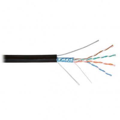 Кабель F/UTP 4 пары, Кат.5e, медь, 24AWG, внешний, черный, с тросом 305м NIKOLAN NKL 4905B-BK