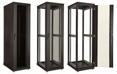 Шкаф телекоммуникационный напольный 19", 27U(600x1000), ШТ-НП-М-27U-600-1000-С-Ч, передняя дверь стекло, черный ССД