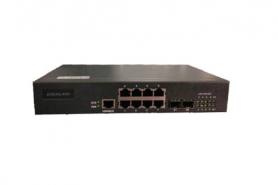 Управляемый коммутатор GIGALINK GL-SW-F201-10, L2, 8 портов 10/100Мб/с BASE-T, 2x10/100/1000Мб/с Base-X